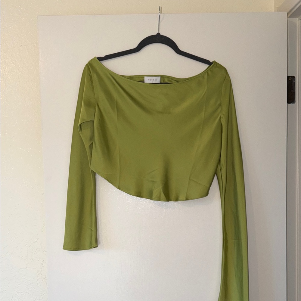 Meshki Sage Green Off-Shoulder Crop Top